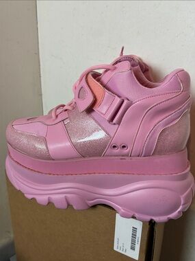 Sugar Thrills Pink Platform Women's Sneakers - Trendy Glitter Chunky Trainer